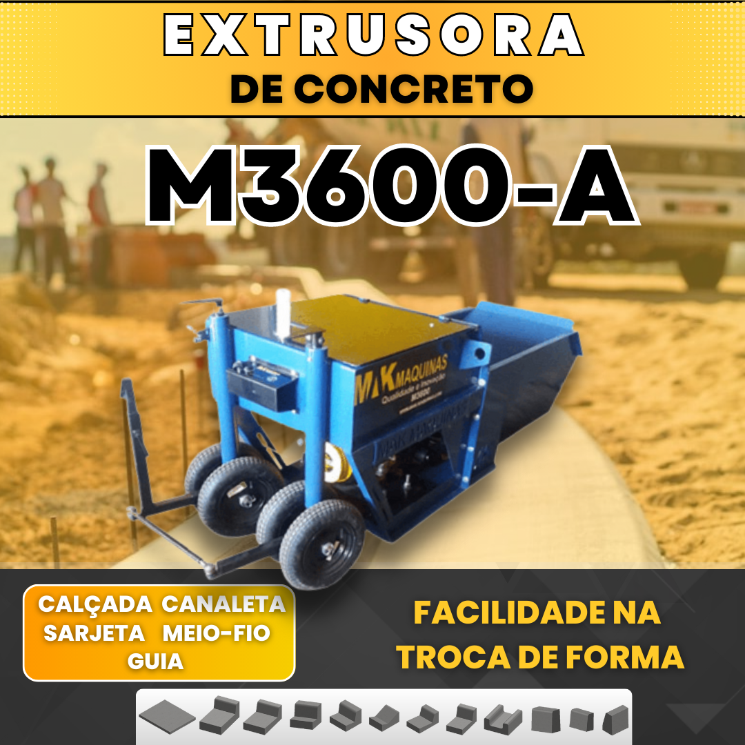 Extrusora de Concreto M3600-A – Meio fio | Sarjeta | Calçada – MOTOR 16 CV